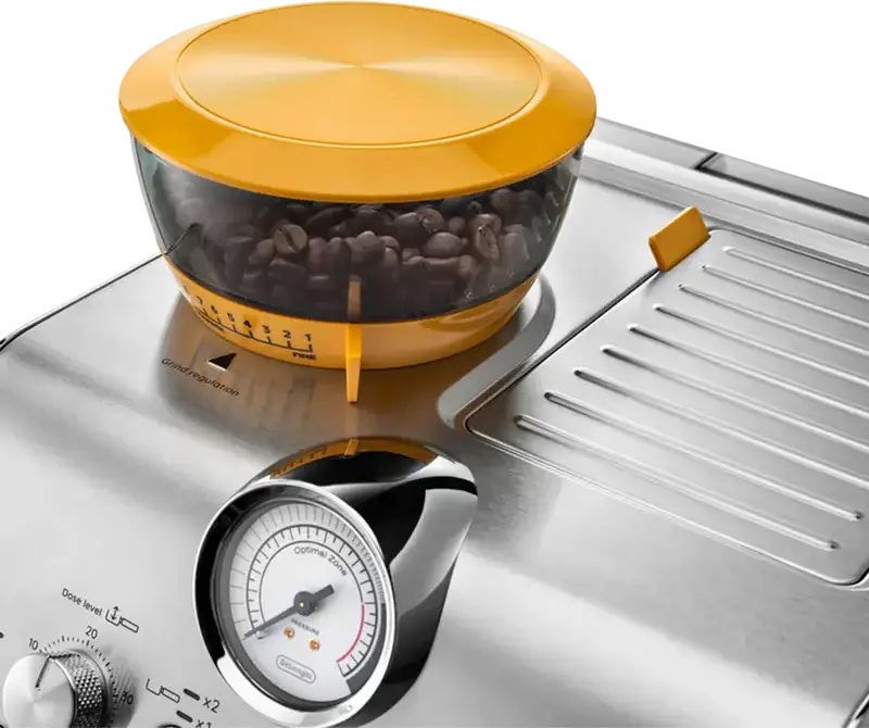 DeLonghi EC9155.YE La Specialista Arte Manual Espresso Machine, Integrated Grinder 8 Settings, 15 Bar Pump, Metal Housing, Yellow, 1400W