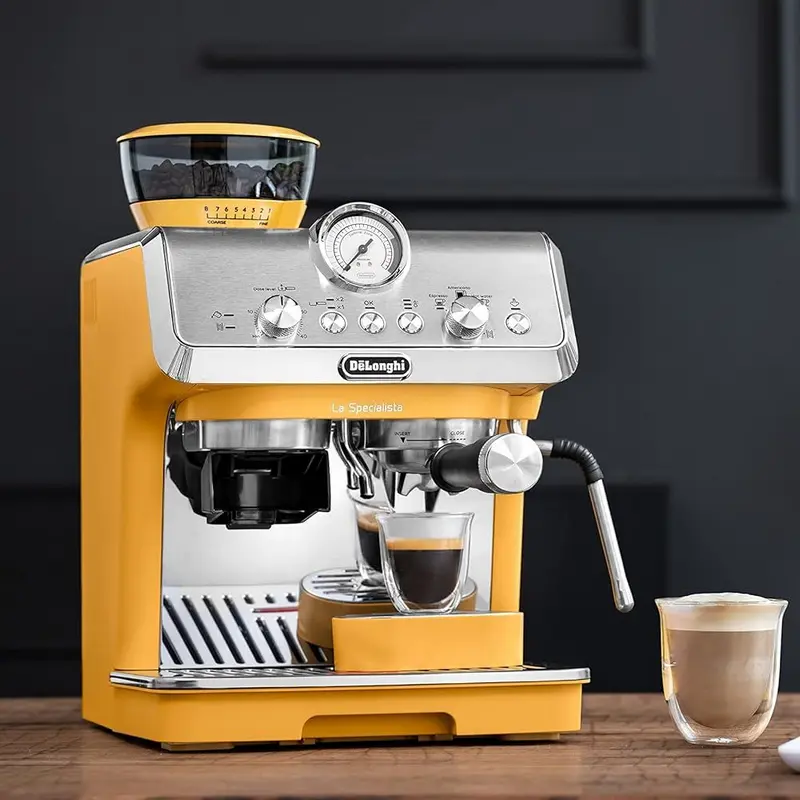 DeLonghi EC9155.YE La Specialista Arte Manual Espresso Machine, Integrated Grinder 8 Settings, 15 Bar Pump, Metal Housing, Yellow, 1400W