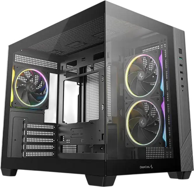 Deepcool CG330 3F Midi-Tower Case, Panoramic Tempered Glass, Dual-Chamber, Micro-ATX/ITX, 3 ARGB Fans, Black, Steel and ABS