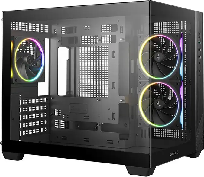 Deepcool CG330 3F Midi-Tower Case, Panoramic Tempered Glass, Dual-Chamber, Micro-ATX/ITX, 3 ARGB Fans, Black, Steel and ABS