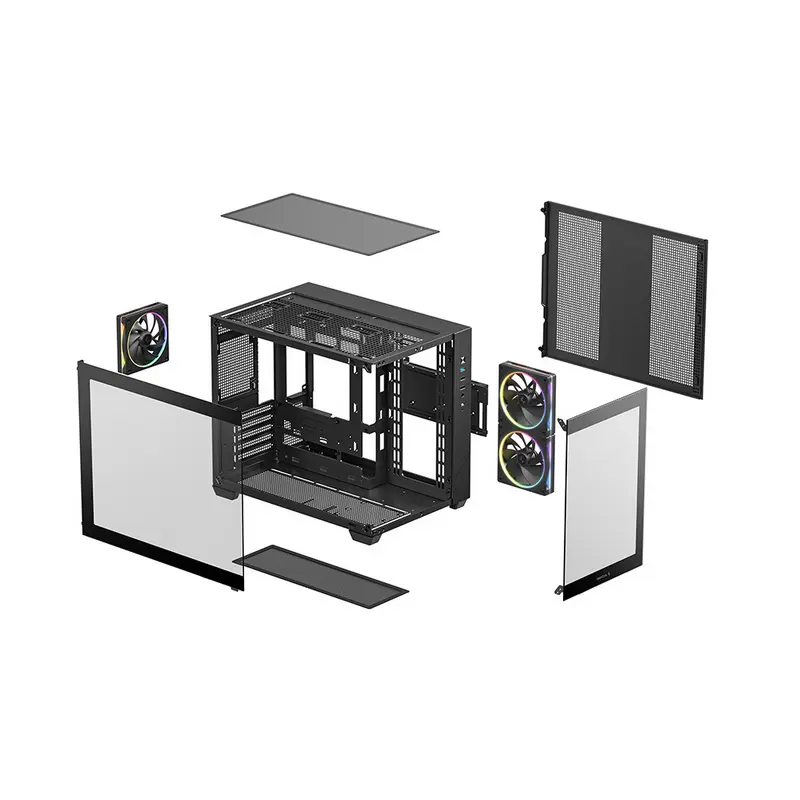 Deepcool CG330 3F Midi-Tower Case, Panoramic Tempered Glass, Dual-Chamber, Micro-ATX/ITX, 3 ARGB Fans, Black, Steel and ABS