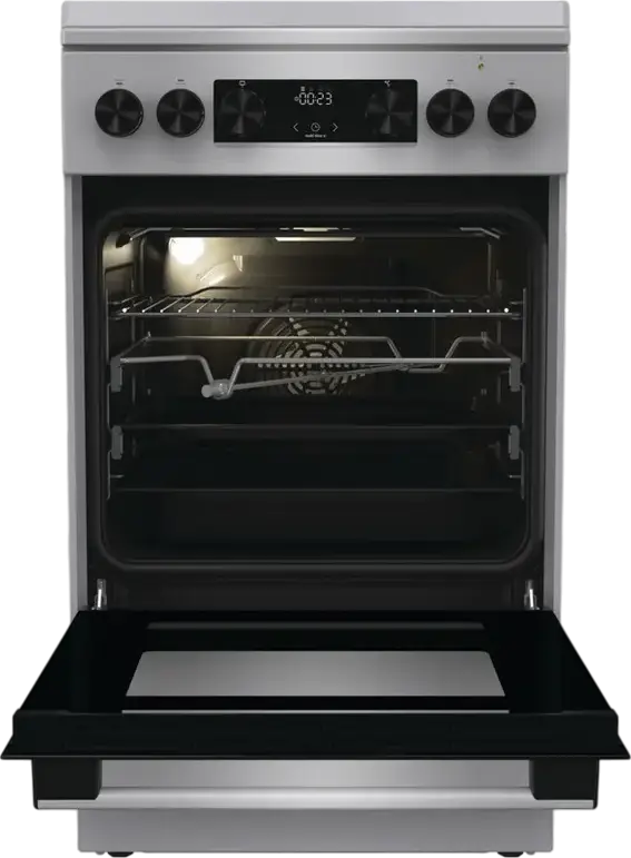 Комбинированная плита Gorenje GKS5C71XF, Газовая варочная панель с чугунными решетками, Электрический духовой шкаф 70л, Air Fry, Пар, Нержавеющая сталь