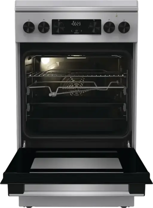 Комбинированная плита Gorenje GKS5C71XF, Газовая варочная панель с чугунными решетками, Электрический духовой шкаф 70л, Air Fry, Пар, Нержавеющая сталь