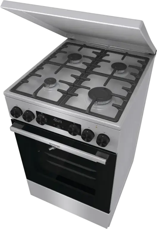 Комбинированная плита Gorenje GKS5C71XF, Газовая варочная панель с чугунными решетками, Электрический духовой шкаф 70л, Air Fry, Пар, Нержавеющая сталь