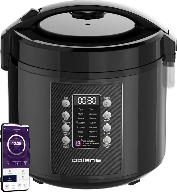 Polaris PMC0521 Wi-Fi Multicooker, 750W, 5L Non-stick Daikin Bowl, IQ Home App Control, 50 Automatic Programs, LED Display, Black