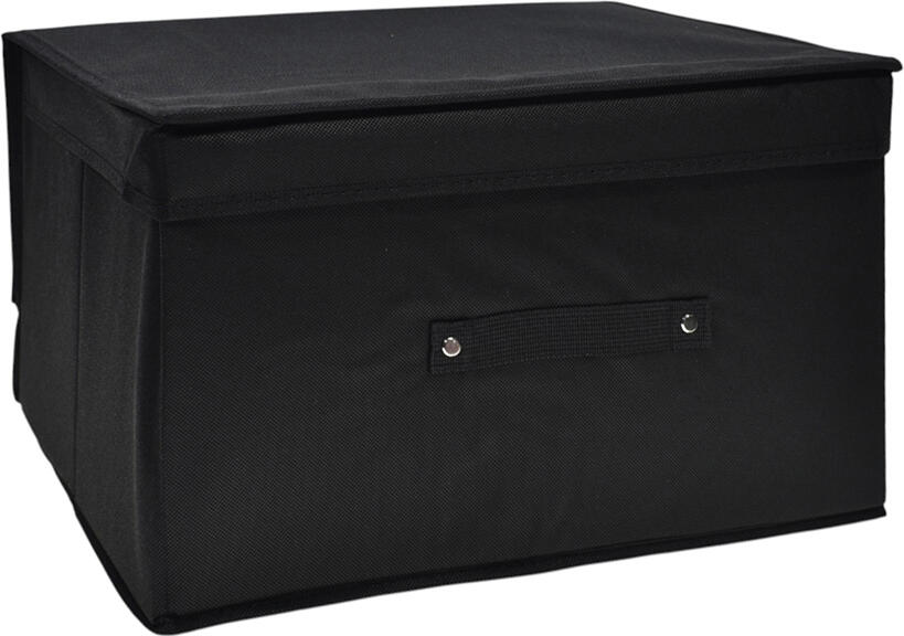 Foldable Black Fabric Clothing Storage Organizer Box with Lid and Side Handles, Non-Woven Dust-Proof Storage Bin for Clothes and Shoes, 40x30x25 cm