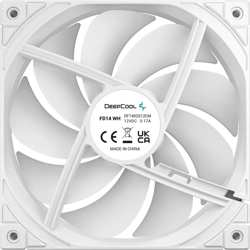 Ventilator Geantasa Deepcool FD14, 140mm PWM cu Rulment Hidraulic, Alb, Viteza 400-1650 RPM, Flux Aer Max 84.81 CFM, Zgomot Redus <=25.6 dB(A), R-FD14-WHNPN1-G