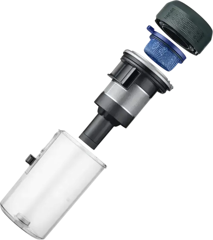 Aspirator fara fir Samsung VS70H25WFT Jet 85S Complete, Putere Suctie 250W, Motor HexaJet, Filtrare HEPA, Gri deschis, Autonomie 60 min