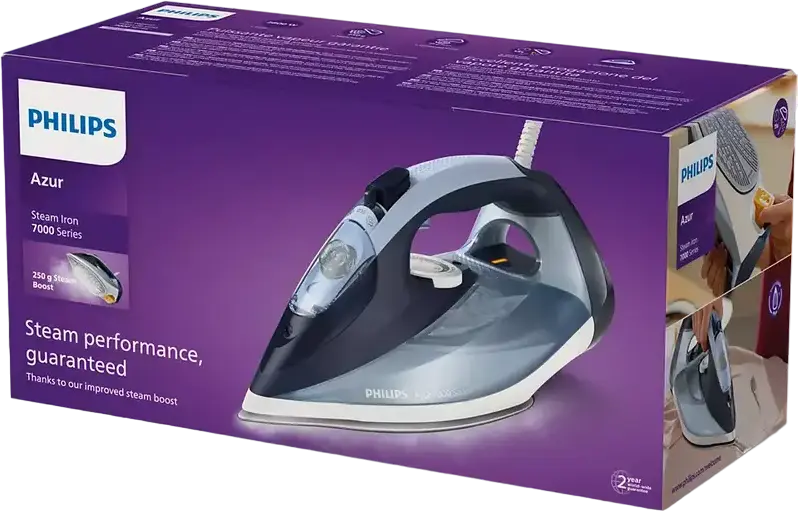 Philips Azur 7000 Series DST7020/20 Steam Iron, 2800W, SteamGlide Plus Soleplate, 50g/min Continuous Steam, 250g Steam Boost, Quick Calc Release
