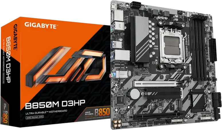 Placa de baza Gigabyte B850M D3HP Micro-ATX, Socket AMD AM5, Chipset B850, DDR5 8200MHz (OC), M.2 PCIe Gen5, Suport pentru Ryzen Serii 7000/8000/9000