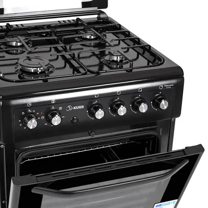 KUBB TD7201MGALtK Mixed Stove, 4 Gas Burners, 64L Electric Oven with Grill, Enamel Hob, Gas Control, 60x60x85 cm, Black
