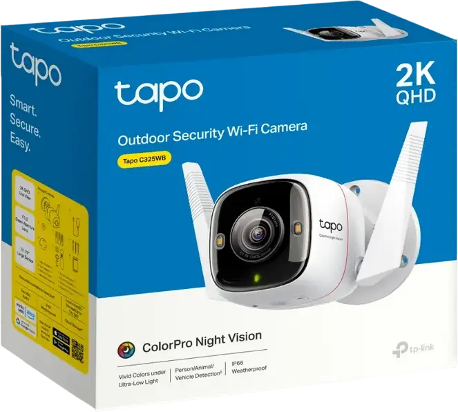 Camera de Supraveghere Exterior Wi-Fi TP-Link Tapo C325WB, Rezolutie 2K QHD, ColorPro Night Vision, Protectie IP66, Detectie AI Persoane/ animale/Vehicule, Audio Bidirectional