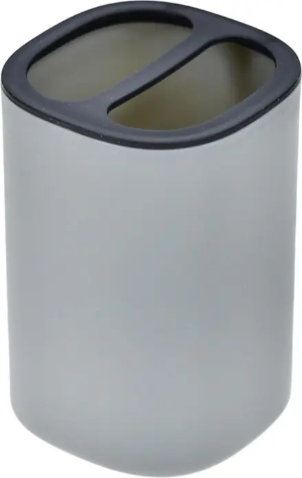 Plastic Desk Organizer Cup, Cylindrical Pen and Pencil Holder with Divided Top Opening, Grey and Black Office Supply Storage