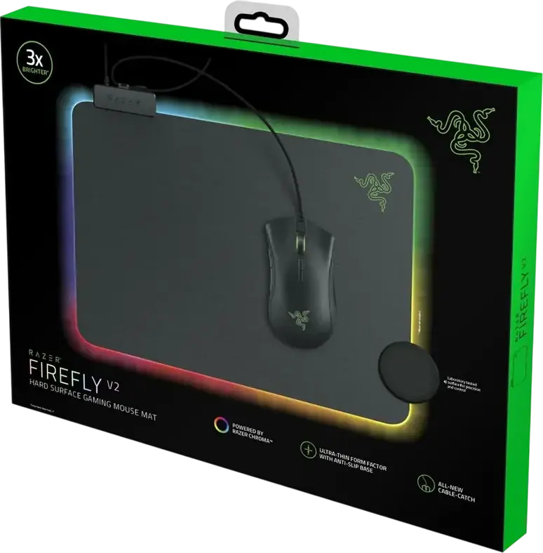 Razer Firefly V2 RGB Gaming Mouse Pad, Medium, Hard Micro-Textured Surface, Razer Chroma RGB 19-Zone Lighting, Anti-Slip Rubber Base, 355x255x3mm