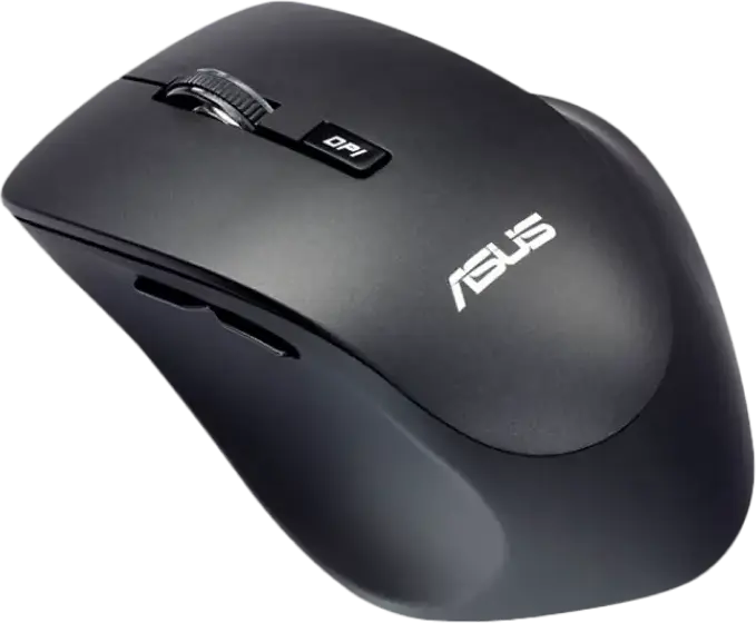ASUS WT425 Wireless Optical Mouse, Black, USB Interface, 2.4GHz RF, Adjustable 1000/1600 DPI, 6 Buttons, Silent Click, Ergonomic Easy-Grip, Windows 11/10, Chrome OS