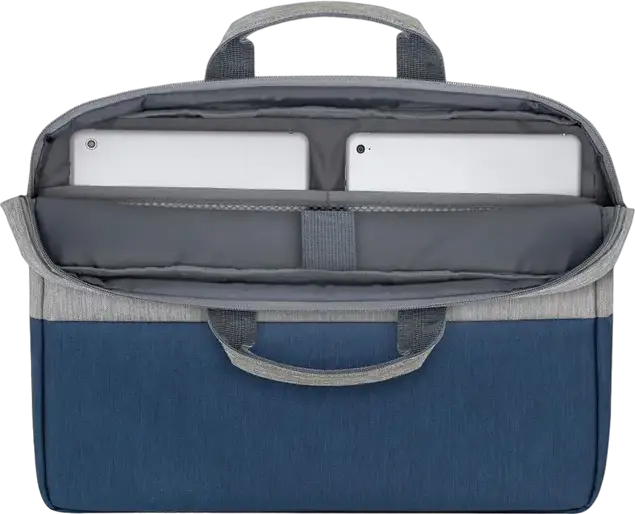 Geanta Laptop Rivacase Prater 7532 pentru laptopuri de 15.6 inch si tablete de 10.1 inch, Poliester Impermeabil, Buzunar Anti-furt, Gri/Albastru
