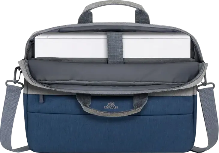Geanta Laptop Rivacase Prater 7532 pentru laptopuri de 15.6 inch si tablete de 10.1 inch, Poliester Impermeabil, Buzunar Anti-furt, Gri/Albastru