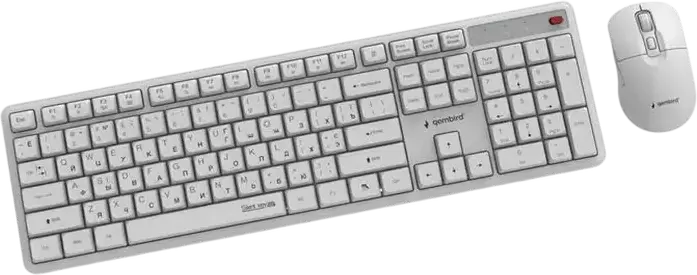 Беспроводной набор Gembird Silent key Pro Business KBS-WMS-01, цвет Молочно-белый, тонкая бесшумная клавиатура 105 клавиш, эргономичная оптическая мышь 5000 DPI, USB-наноприемник 2.4 ГГц