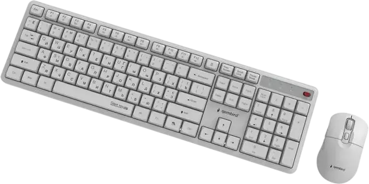 Беспроводной набор Gembird Silent key Pro Business KBS-WMS-01, цвет Молочно-белый, тонкая бесшумная клавиатура 105 клавиш, эргономичная оптическая мышь 5000 DPI, USB-наноприемник 2.4 ГГц