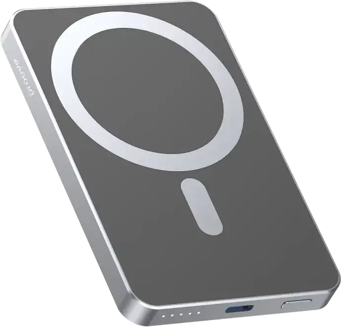Внешний аккумулятор Proove Carbon Slim 20W 5000mAh, цвет серебристый, быстрая зарядка PD3.1 QC3.0, беспроводная зарядка Qi 15W, корпус из кевлара и алюминия, ультратонкий