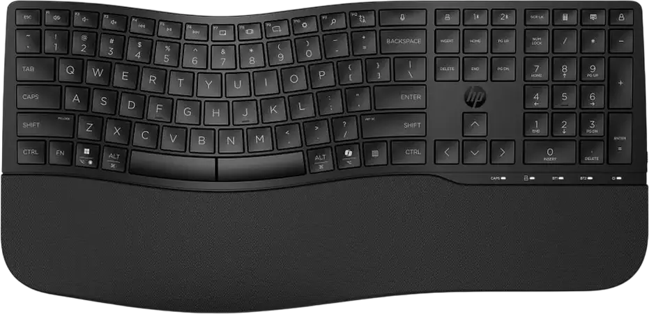 HP 680 Comfort Dual-Mode Wireless Keyboard 8T6L8AA, Bluetooth & 2.4 GHz, Ergonomic Wave Design with Palm Rest, 23 Programmable Keys, Copilot AI Key, Black