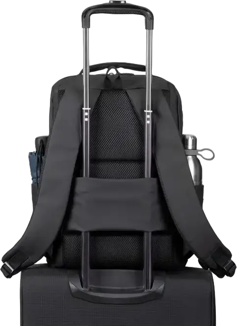 Rivacase Tegel 8435 Laptop Backpack for up to 15.6 inch Laptops, Water-Resistant Recycled rPET Polyester, Trolley Strap, Black