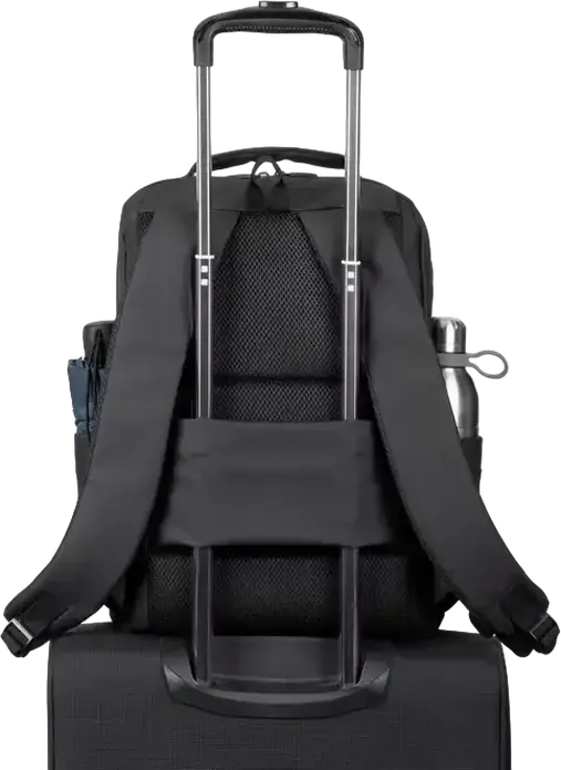 Rivacase Tegel 8435 Laptop Backpack for up to 15.6 inch Laptops, Water-Resistant Recycled rPET Polyester, Trolley Strap, Black