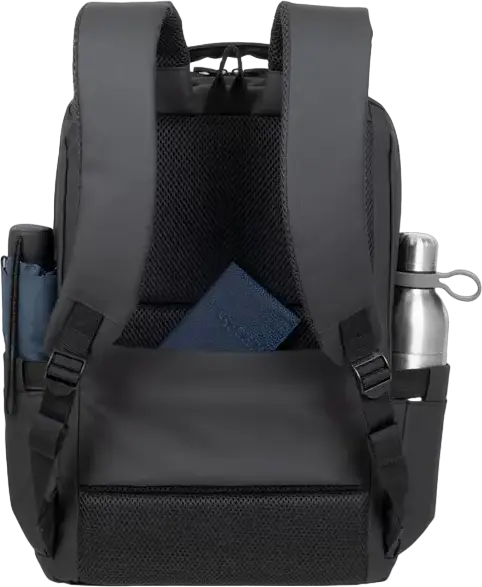 Rivacase Tegel 8435 Laptop Backpack for up to 15.6 inch Laptops, Water-Resistant Recycled rPET Polyester, Trolley Strap, Black