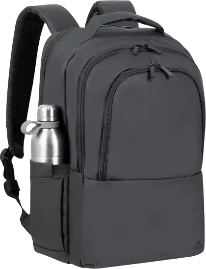Rivacase Tegel 8435 Laptop Backpack for up to 15.6 inch Laptops, Water-Resistant Recycled rPET Polyester, Trolley Strap, Black