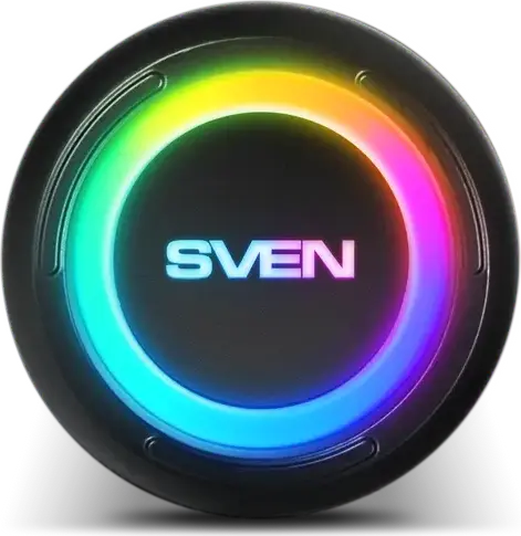 Box Portabil Bluetooth SVEN PS-315, Putere 20W RMS, Rezistenta la Apa IPX6, Iluminare RGB, Suport TWS, USB/microSD/AUX, Incarcare Type-C, Negru