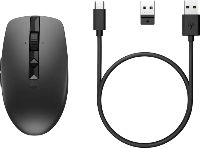 HP 710 Rechargeable Silent Wireless Mouse, Bluetooth & 2.4 GHz, 3000 dpi Optical Sensor, 7 Buttons, USB-C Charging, Glass Tracking, Black