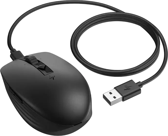 HP 710 Rechargeable Silent Wireless Mouse, Bluetooth & 2.4 GHz, 3000 dpi Optical Sensor, 7 Buttons, USB-C Charging, Glass Tracking, Black