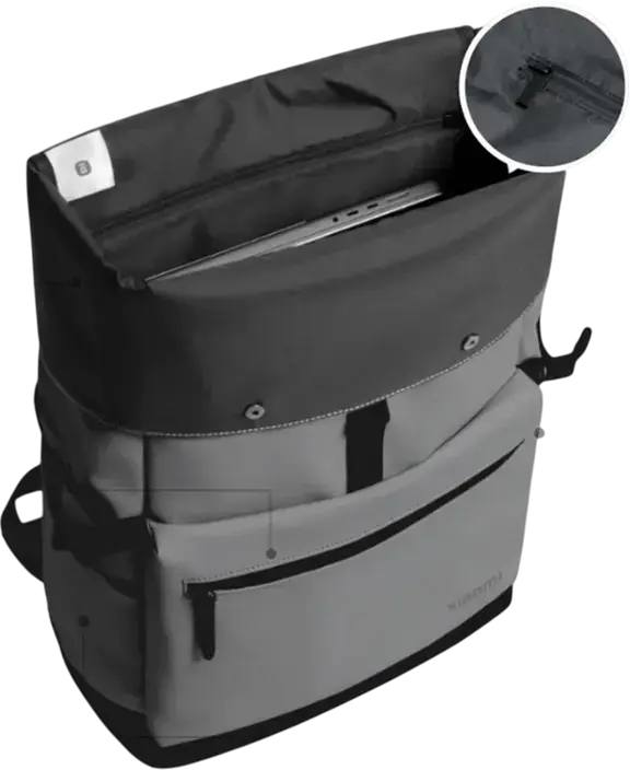 Рюкзак Xiaomi Roll Top Casual, 23 л, водонепроницаемый, серый, с отделением для ноутбука 15.6 дюймов, полиуретан и полиэстер, дышащая спинка