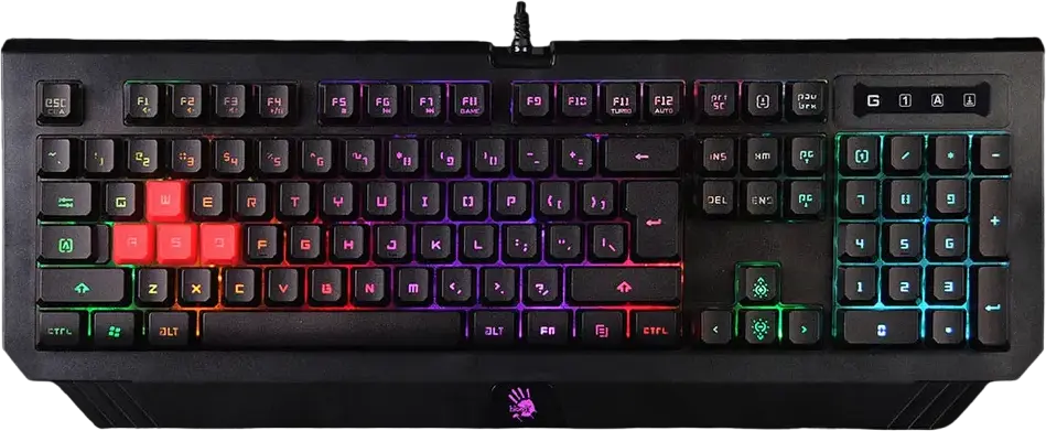 Bloody B120N Wired Gaming Keyboard, Membrane Switches, Neon LED Backlighting, Water Resistant, Anti-Ghosting, 1ms Response, USB, Black