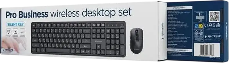 Gembird Silent key Pro Business KBS-WMS-01 Wireless Desktop Set, Black, Slim Silent Keyboard 105 Keys, Ergonomic 5000 DPI Optical Mouse, 2.4 GHz USB Nano-Receiver