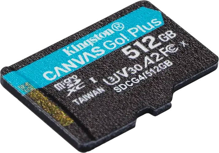 Kingston Canvas Go! Plus SDCG4 512GB microSDXC Memory Card, Up to 200MB/s, Class 10 UHS-I U3 V30 A2, Waterproof X-Ray Proof, with SD Adapter
