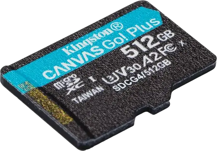 Kingston Canvas Go! Plus SDCG4 512GB microSDXC Memory Card, Up to 200MB/s, Class 10 UHS-I U3 V30 A2, Waterproof X-Ray Proof, with SD Adapter