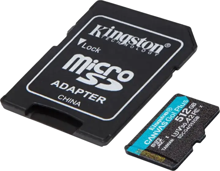 Kingston Canvas Go! Plus SDCG4 512GB microSDXC Memory Card, Up to 200MB/s, Class 10 UHS-I U3 V30 A2, Waterproof X-Ray Proof, with SD Adapter