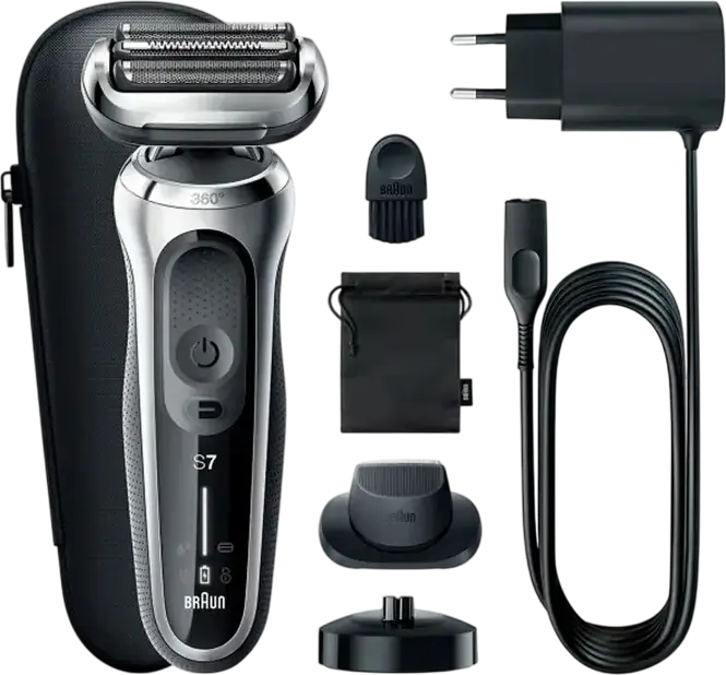 Braun Series 7 71-S4200cs Electric Foil Shaver, 360 Adaptive Head, AutoSense Technology, Wet & Dry Waterproof, Li-Ion Battery, Silver/Black