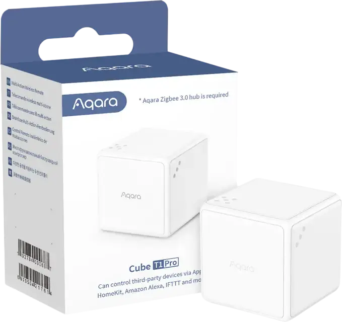 Controlor Smart Home Aqara Cube T1 Pro (CTP-R01) Telecomanda Wireless Multi-Actiune, Zigbee 3.0, Compatibil Apple HomeKit Amazon Alexa IFTTT, Alb