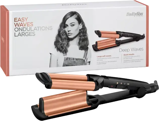Плойка для глубоких локонов BaByliss Deep Waver W2447E, керамика с турмалином, 160-210°C, 3 режима температуры, 85 Вт, быстрый нагрев, автоотключение