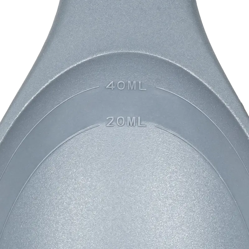 Lingura de servire Resto Kitchenware 94200 Subra, cap din plastic PBT, maner din lemn de fag, gri, rezistenta la caldura 210°C, cu marcaje de volum, 31 x 6 cm