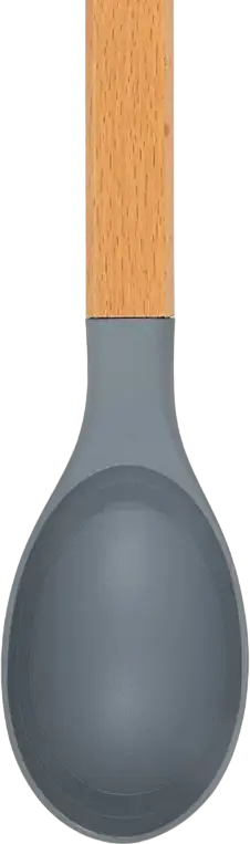 Lingura de servire Resto Kitchenware 94200 Subra, cap din plastic PBT, maner din lemn de fag, gri, rezistenta la caldura 210°C, cu marcaje de volum, 31 x 6 cm