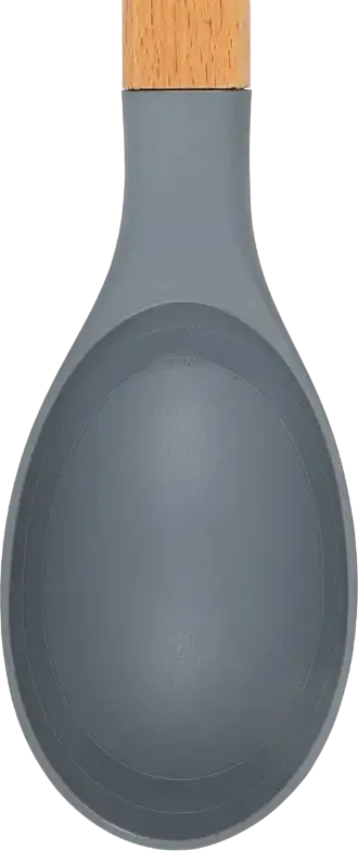 Lingura de servire Resto Kitchenware 94200 Subra, cap din plastic PBT, maner din lemn de fag, gri, rezistenta la caldura 210°C, cu marcaje de volum, 31 x 6 cm