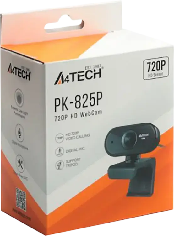 A4Tech PK-825P HD Webcam 720p 30fps with Noise Cancelling Microphone, Fixed Focus, 70 Degree Viewing Angle, USB 2.0, Tripod Mount, Black