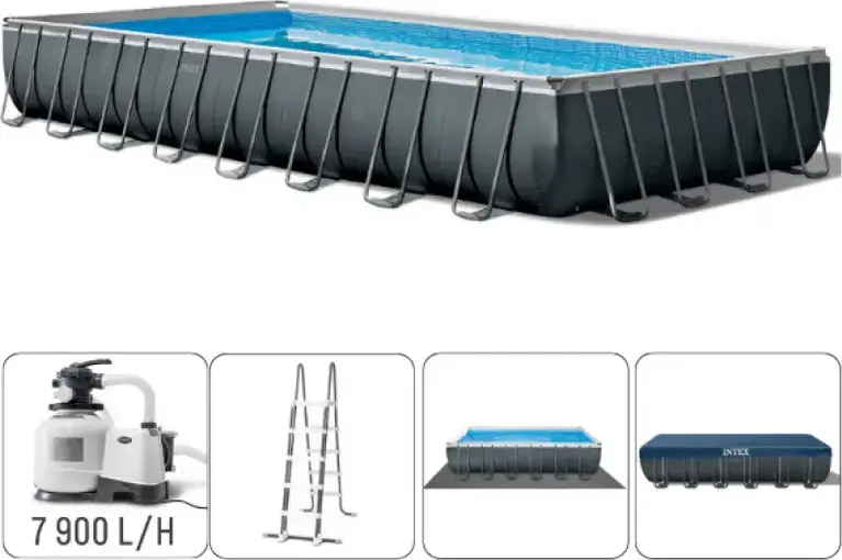 Piscina Rectangulara Intex 26364 Ultra XTR, 732x366x132 cm, Antracit, PVC SUPER-TOUGH, Cadru Otel Galvanizat, Pompa Filtrare cu Nisip 7.9 m3/h