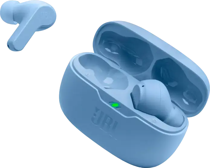 Casca JBL Wave Beam True Wireless Stereo, Albastru, Difuzoare Dinamice 8mm, Sunet Deep Bass, Rezistenta IP54 la Praf si Apa, Baterie 32h, Bluetooth 5.2