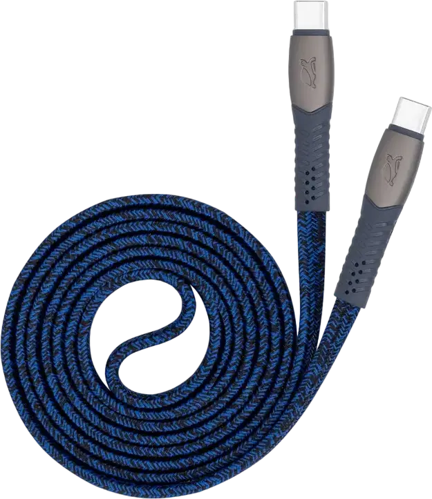 Rivacase PS6105 USB-C to USB-C Sync & Charge Cable, Blue, 60W Power Delivery, 3A, 480 Mbps, Nylon Braided Flat Design, Zinc Alloy Connectors, 1.2m