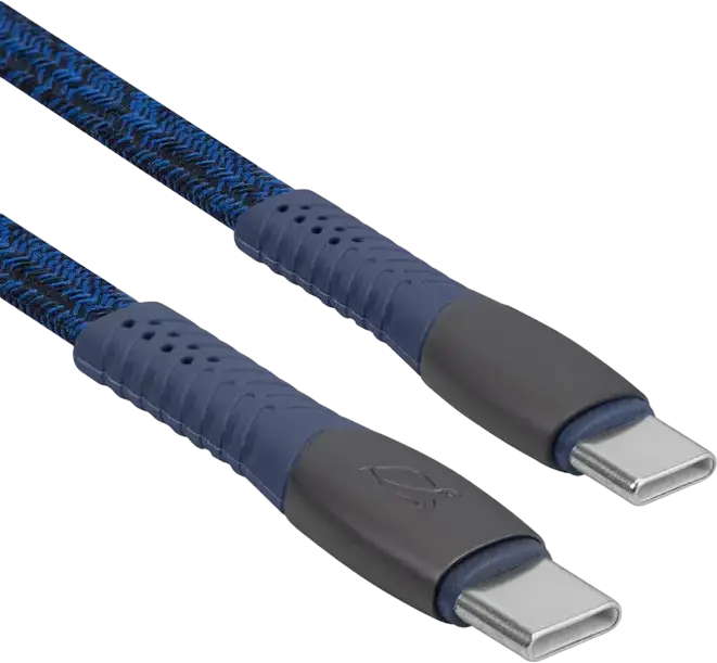 Rivacase PS6105 USB-C to USB-C Sync & Charge Cable, Blue, 60W Power Delivery, 3A, 480 Mbps, Nylon Braided Flat Design, Zinc Alloy Connectors, 1.2m