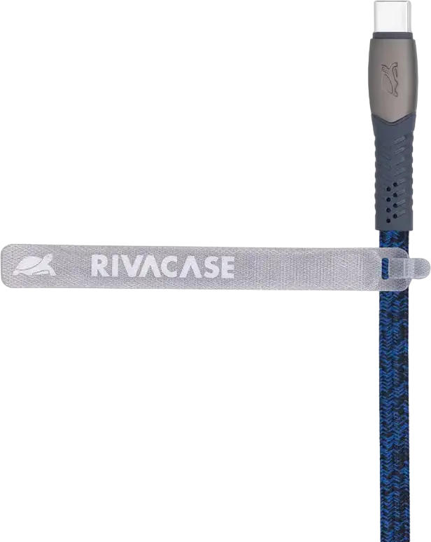 Rivacase PS6105 USB-C to USB-C Sync & Charge Cable, Blue, 60W Power Delivery, 3A, 480 Mbps, Nylon Braided Flat Design, Zinc Alloy Connectors, 1.2m